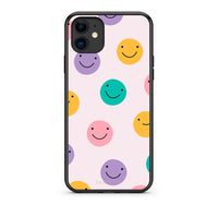 Thumbnail for iPhone 11 Smiley Faces θήκη από τη Smartfits με σχέδιο στο πίσω μέρος και μαύρο περίβλημα | Smartphone case with colorful back and black bezels by Smartfits