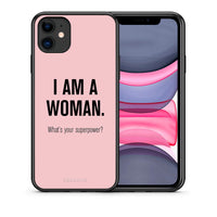 Thumbnail for Θήκη iPhone 11 Superpower Woman από τη Smartfits με σχέδιο στο πίσω μέρος και μαύρο περίβλημα | iPhone 11 Superpower Woman case with colorful back and black bezels