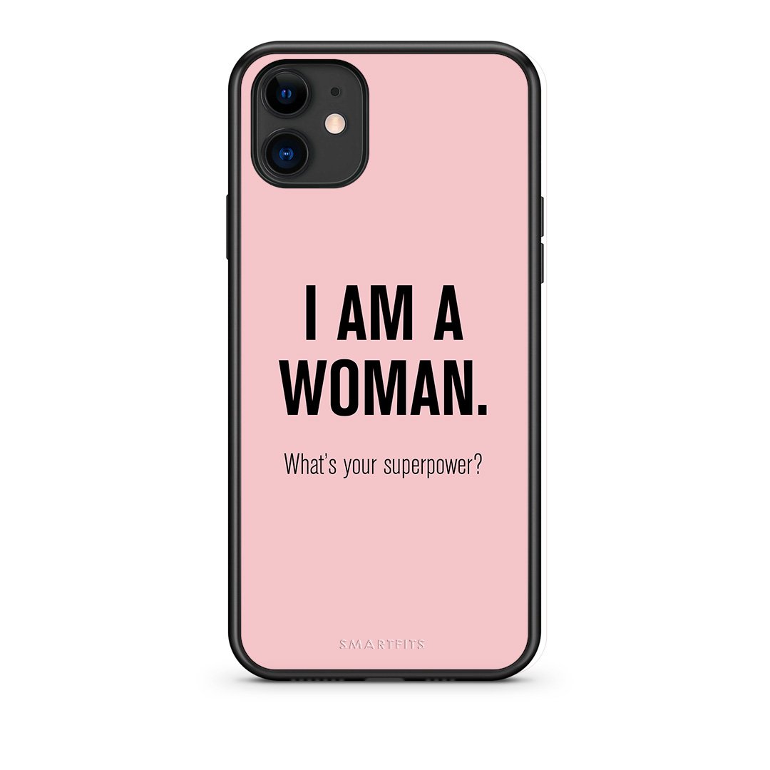 iPhone 11 Superpower Woman θήκη από τη Smartfits με σχέδιο στο πίσω μέρος και μαύρο περίβλημα | Smartphone case with colorful back and black bezels by Smartfits
