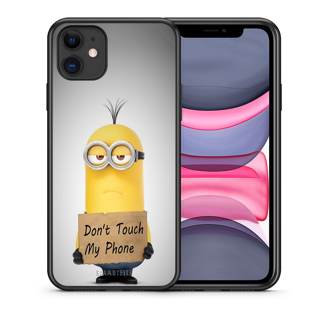 Θήκη iPhone 11 Minion Text από τη Smartfits με σχέδιο στο πίσω μέρος και μαύρο περίβλημα | iPhone 11 Minion Text case with colorful back and black bezels