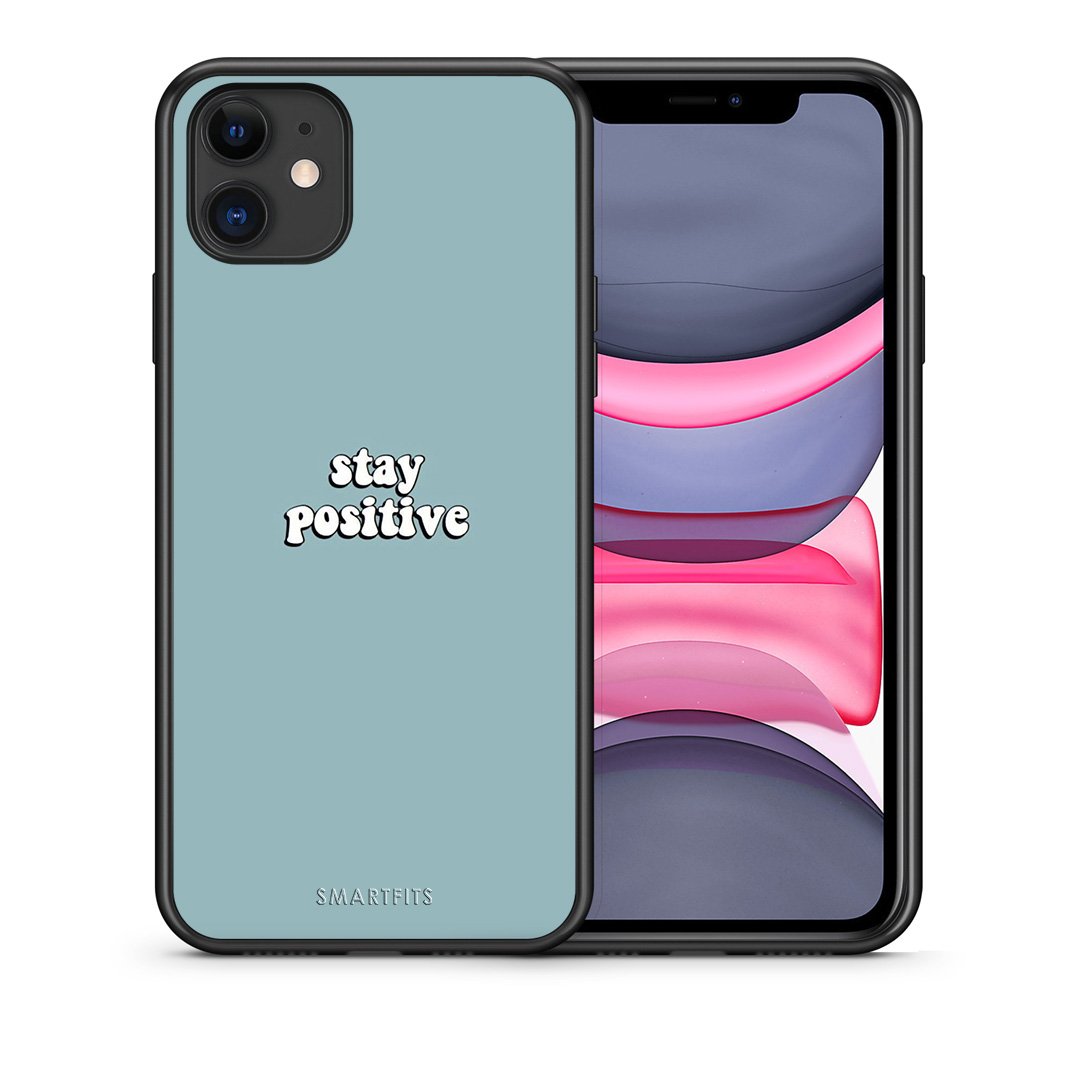 Θήκη iPhone 11 Positive Text από τη Smartfits με σχέδιο στο πίσω μέρος και μαύρο περίβλημα | iPhone 11 Positive Text case with colorful back and black bezels