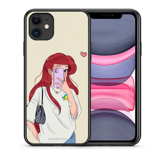 Θήκη iPhone 11 Walking Mermaid από τη Smartfits με σχέδιο στο πίσω μέρος και μαύρο περίβλημα | iPhone 11 Walking Mermaid case with colorful back and black bezels