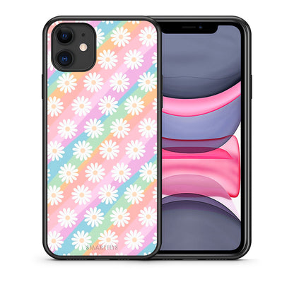 Θήκη iPhone 11 White Daisies από τη Smartfits με σχέδιο στο πίσω μέρος και μαύρο περίβλημα | iPhone 11 White Daisies case with colorful back and black bezels