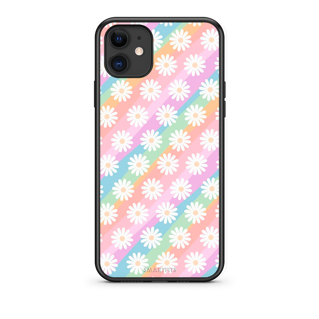 iPhone 11 White Daisies θήκη από τη Smartfits με σχέδιο στο πίσω μέρος και μαύρο περίβλημα | Smartphone case with colorful back and black bezels by Smartfits