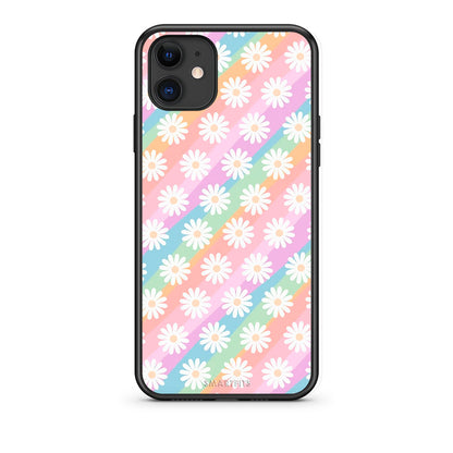 iPhone 11 White Daisies θήκη από τη Smartfits με σχέδιο στο πίσω μέρος και μαύρο περίβλημα | Smartphone case with colorful back and black bezels by Smartfits