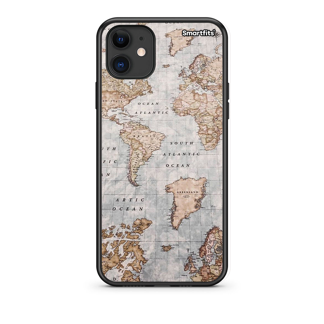 iPhone 11 World Map Θήκη από τη Smartfits με σχέδιο στο πίσω μέρος και μαύρο περίβλημα | Smartphone case with colorful back and black bezels by Smartfits