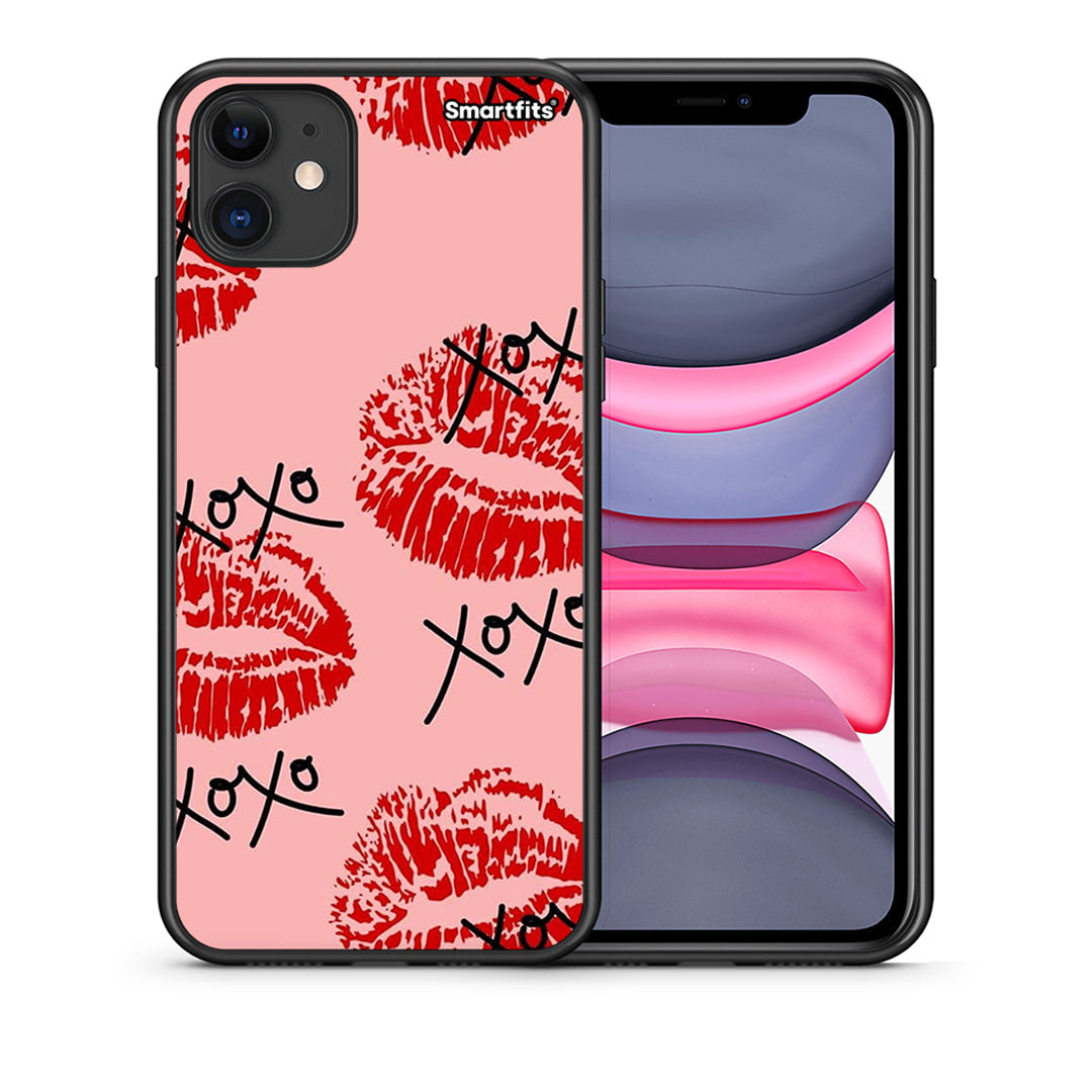Θήκη iPhone 11 XOXO Lips από τη Smartfits με σχέδιο στο πίσω μέρος και μαύρο περίβλημα | iPhone 11 XOXO Lips case with colorful back and black bezels