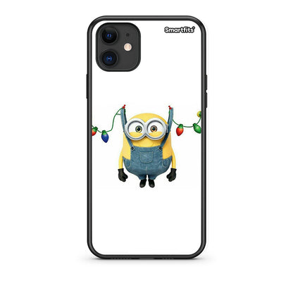 iPhone 11 Xmas Minion Lights θήκη από τη Smartfits με σχέδιο στο πίσω μέρος και μαύρο περίβλημα | Smartphone case with colorful back and black bezels by Smartfits