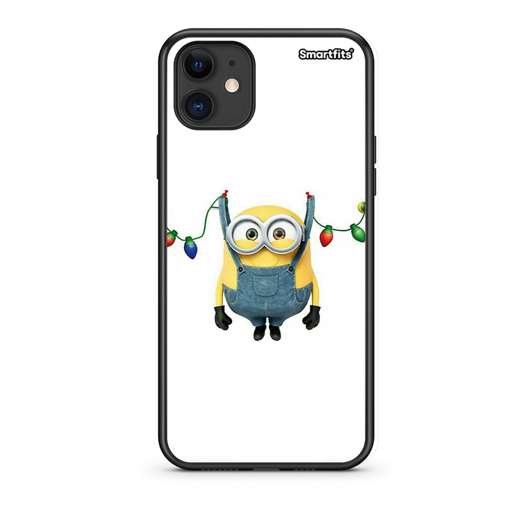 iPhone 11 Xmas Minion Lights θήκη από τη Smartfits με σχέδιο στο πίσω μέρος και μαύρο περίβλημα | Smartphone case with colorful back and black bezels by Smartfits