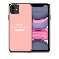 Thumbnail for Θήκη Αγίου Βαλεντίνου iPhone 11 You Deserve The World από τη Smartfits με σχέδιο στο πίσω μέρος και μαύρο περίβλημα | iPhone 11 You Deserve The World case with colorful back and black bezels