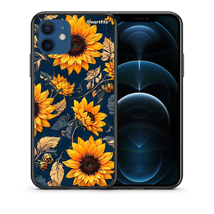 Θήκη iPhone 12 Pro Autumn Sunflowers από τη Smartfits με σχέδιο στο πίσω μέρος και μαύρο περίβλημα | iPhone 12 Pro Autumn Sunflowers case with colorful back and black bezels