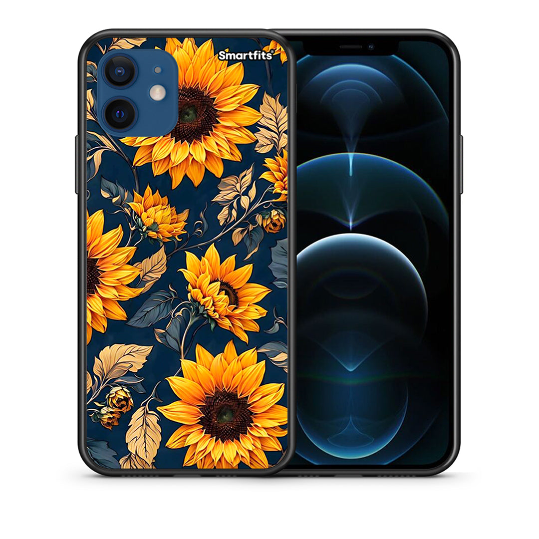Θήκη iPhone 12 Autumn Sunflowers από τη Smartfits με σχέδιο στο πίσω μέρος και μαύρο περίβλημα | iPhone 12 Autumn Sunflowers case with colorful back and black bezels