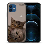 Thumbnail for Θήκη iPhone 12 Cats In Love από τη Smartfits με σχέδιο στο πίσω μέρος και μαύρο περίβλημα | iPhone 12 Cats In Love case with colorful back and black bezels