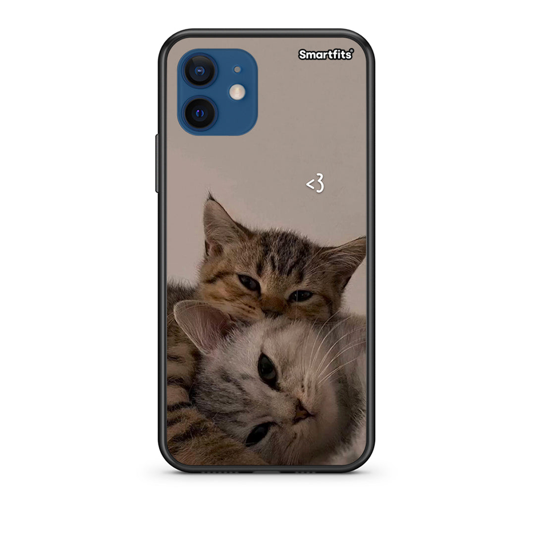 Θήκη iPhone 12 Cats In Love από τη Smartfits με σχέδιο στο πίσω μέρος και μαύρο περίβλημα | iPhone 12 Cats In Love case with colorful back and black bezels