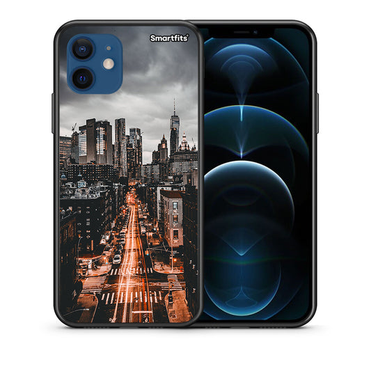 Θήκη iPhone 12 City Lights από τη Smartfits με σχέδιο στο πίσω μέρος και μαύρο περίβλημα | iPhone 12 City Lights case with colorful back and black bezels