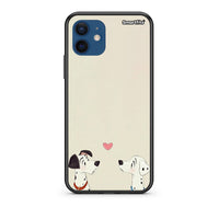 Thumbnail for Θήκη iPhone 12 Dalmatians Love από τη Smartfits με σχέδιο στο πίσω μέρος και μαύρο περίβλημα | iPhone 12 Dalmatians Love case with colorful back and black bezels