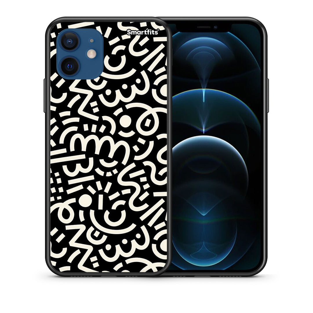 Θήκη iPhone 12 Pro Doodle Art από τη Smartfits με σχέδιο στο πίσω μέρος και μαύρο περίβλημα | iPhone 12 Pro Doodle Art case with colorful back and black bezels