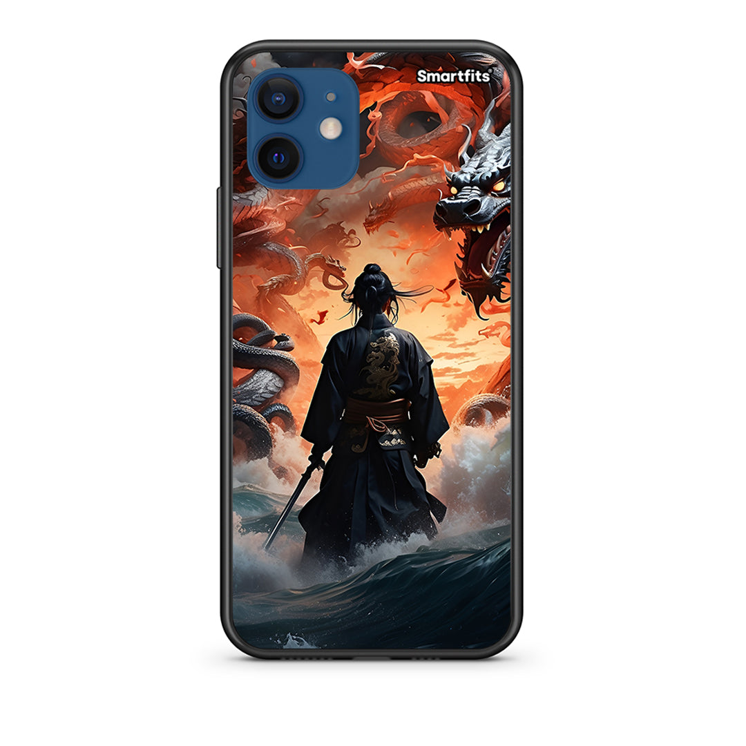 Θήκη iPhone 12 Dragons Fight από τη Smartfits με σχέδιο στο πίσω μέρος και μαύρο περίβλημα | iPhone 12 Dragons Fight case with colorful back and black bezels