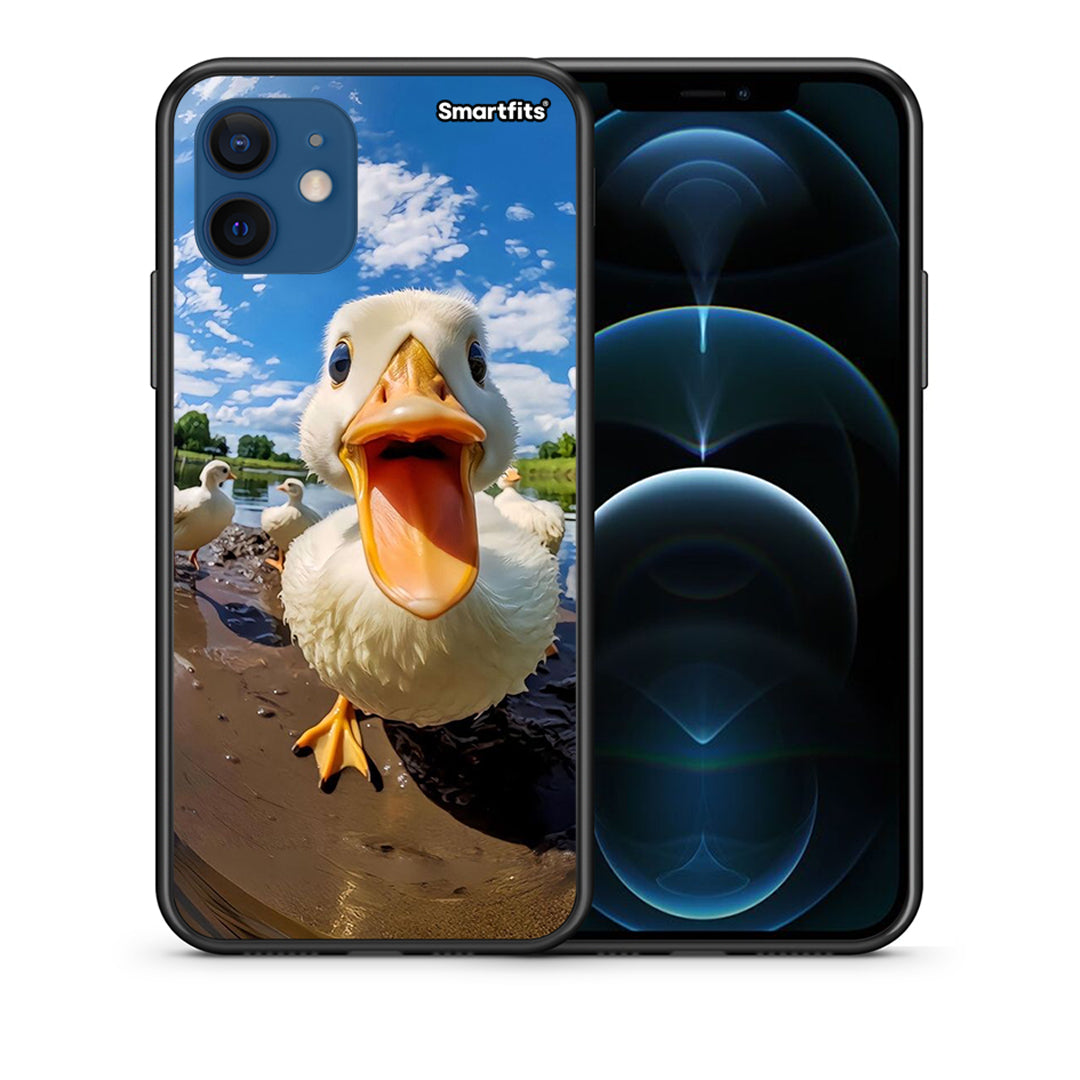 Θήκη iPhone 12 Duck Face από τη Smartfits με σχέδιο στο πίσω μέρος και μαύρο περίβλημα | iPhone 12 Duck Face case with colorful back and black bezels