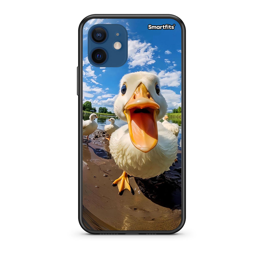 Θήκη iPhone 12 Duck Face από τη Smartfits με σχέδιο στο πίσω μέρος και μαύρο περίβλημα | iPhone 12 Duck Face case with colorful back and black bezels