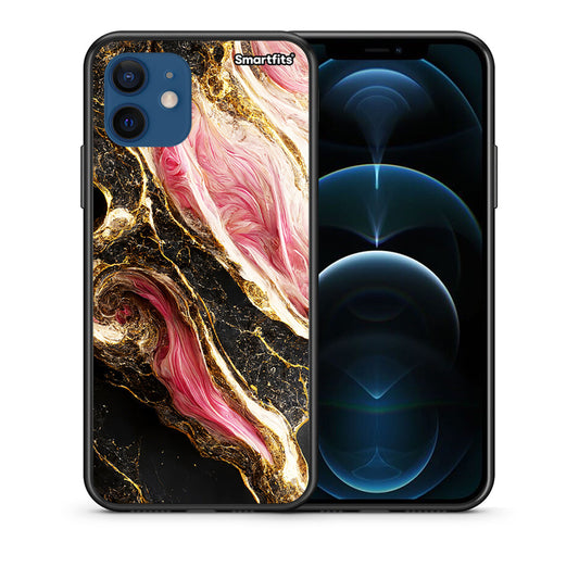 Θήκη iPhone 12 Glamorous Pink Marble από τη Smartfits με σχέδιο στο πίσω μέρος και μαύρο περίβλημα | iPhone 12 Glamorous Pink Marble case with colorful back and black bezels