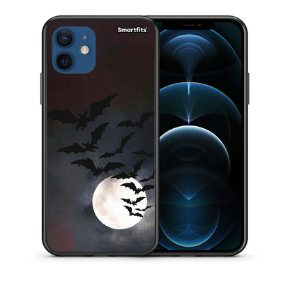 Θήκη iPhone 12 Halloween Bat Night από τη Smartfits με σχέδιο στο πίσω μέρος και μαύρο περίβλημα | iPhone 12 Halloween Bat Night case with colorful back and black bezels
