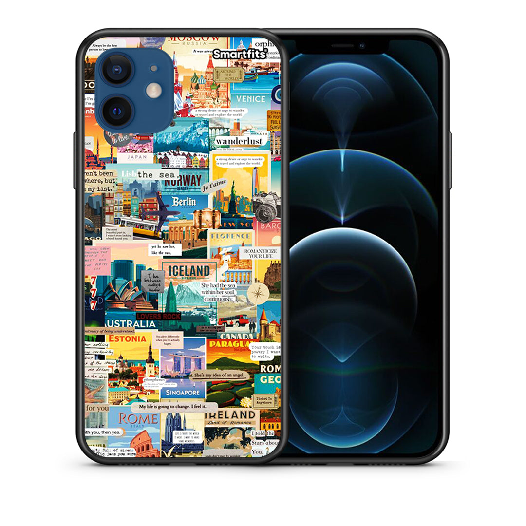 Θήκη iPhone 12 Live To Travel από τη Smartfits με σχέδιο στο πίσω μέρος και μαύρο περίβλημα | iPhone 12 Live To Travel case with colorful back and black bezels