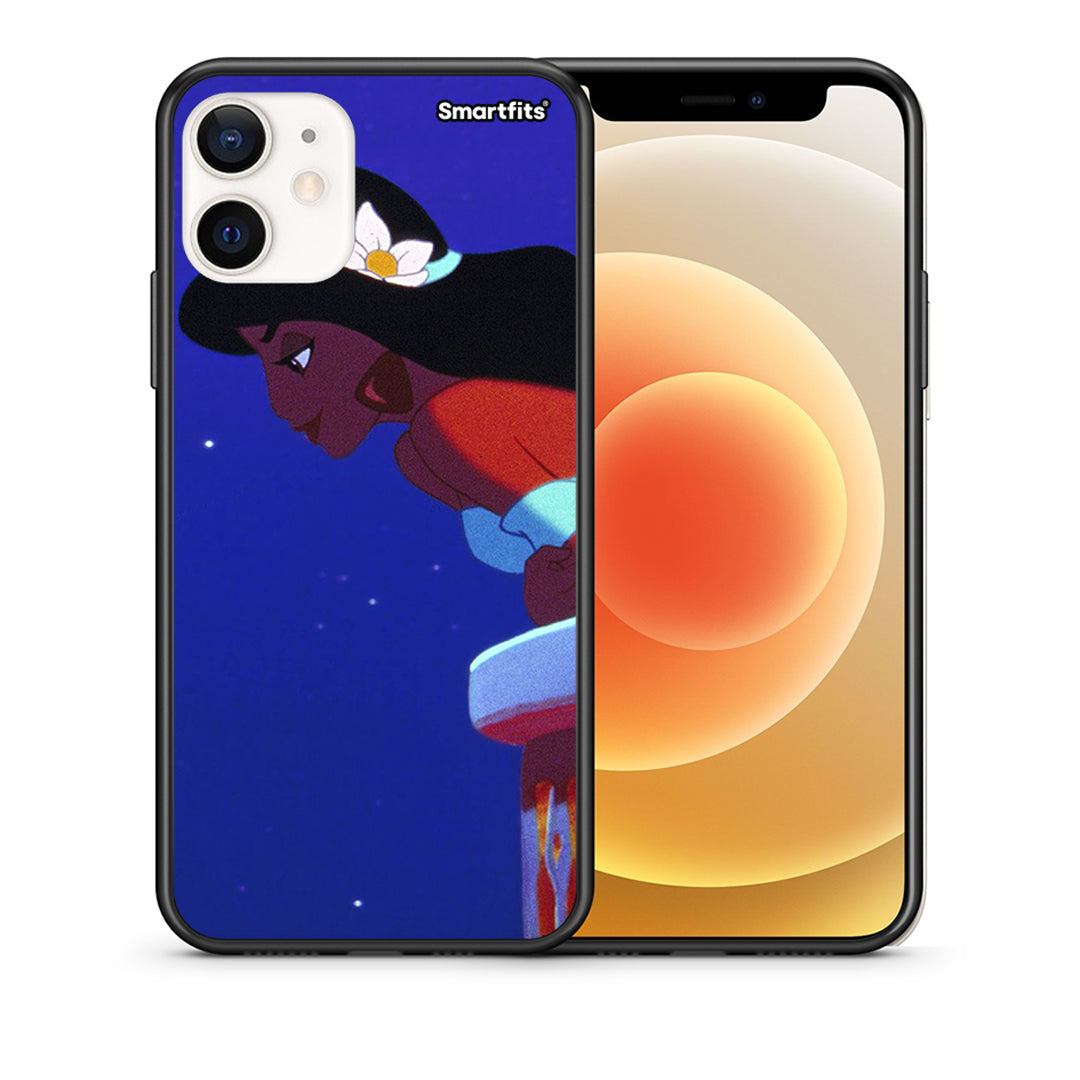 Θήκη iPhone 12 Mini Alladin And Jasmine Love 2 από τη Smartfits με σχέδιο στο πίσω μέρος και μαύρο περίβλημα | iPhone 12 Mini Alladin And Jasmine Love 2 case with colorful back and black bezels