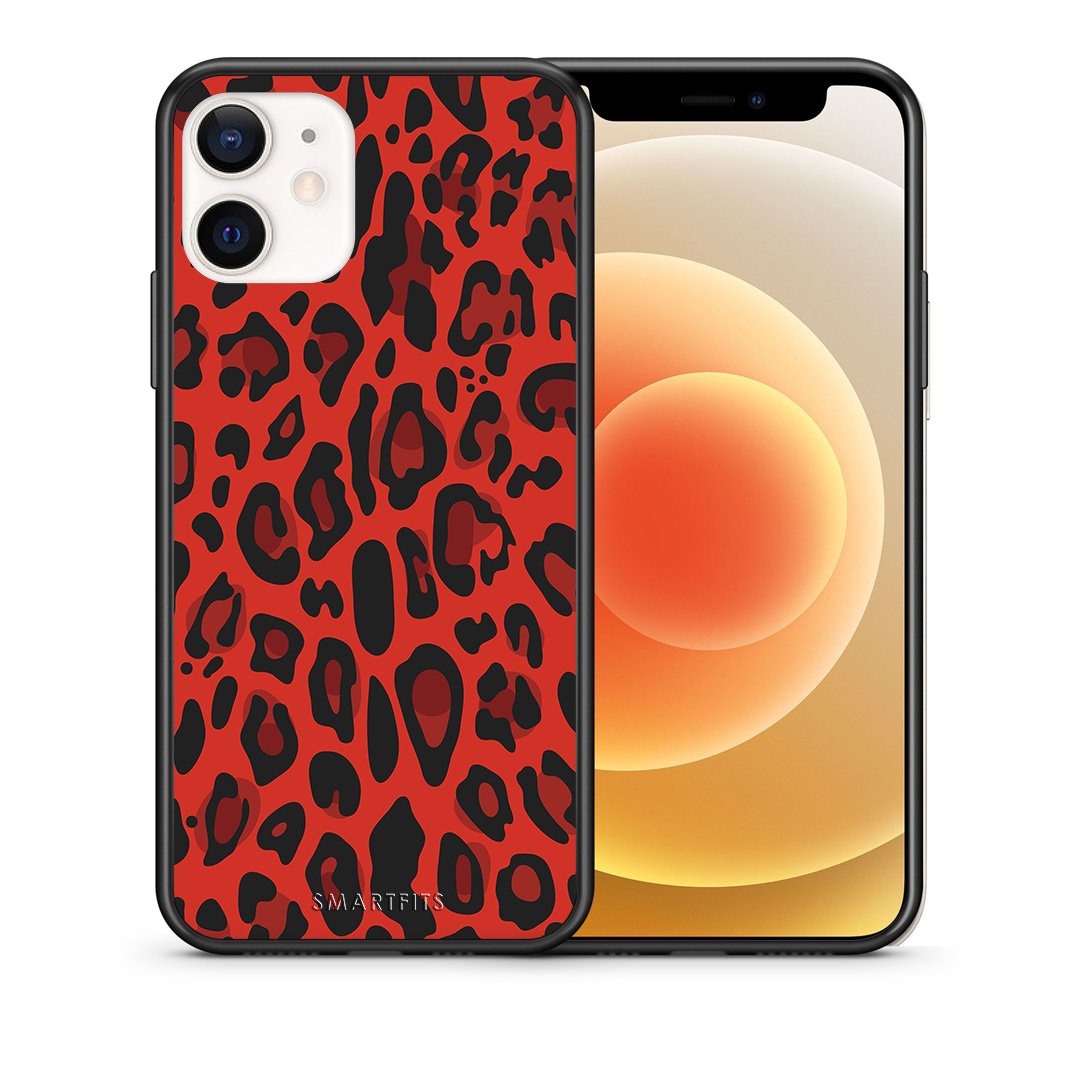 Θήκη iPhone 12 Mini Red Leopard Animal από τη Smartfits με σχέδιο στο πίσω μέρος και μαύρο περίβλημα | iPhone 12 Mini Red Leopard Animal case with colorful back and black bezels