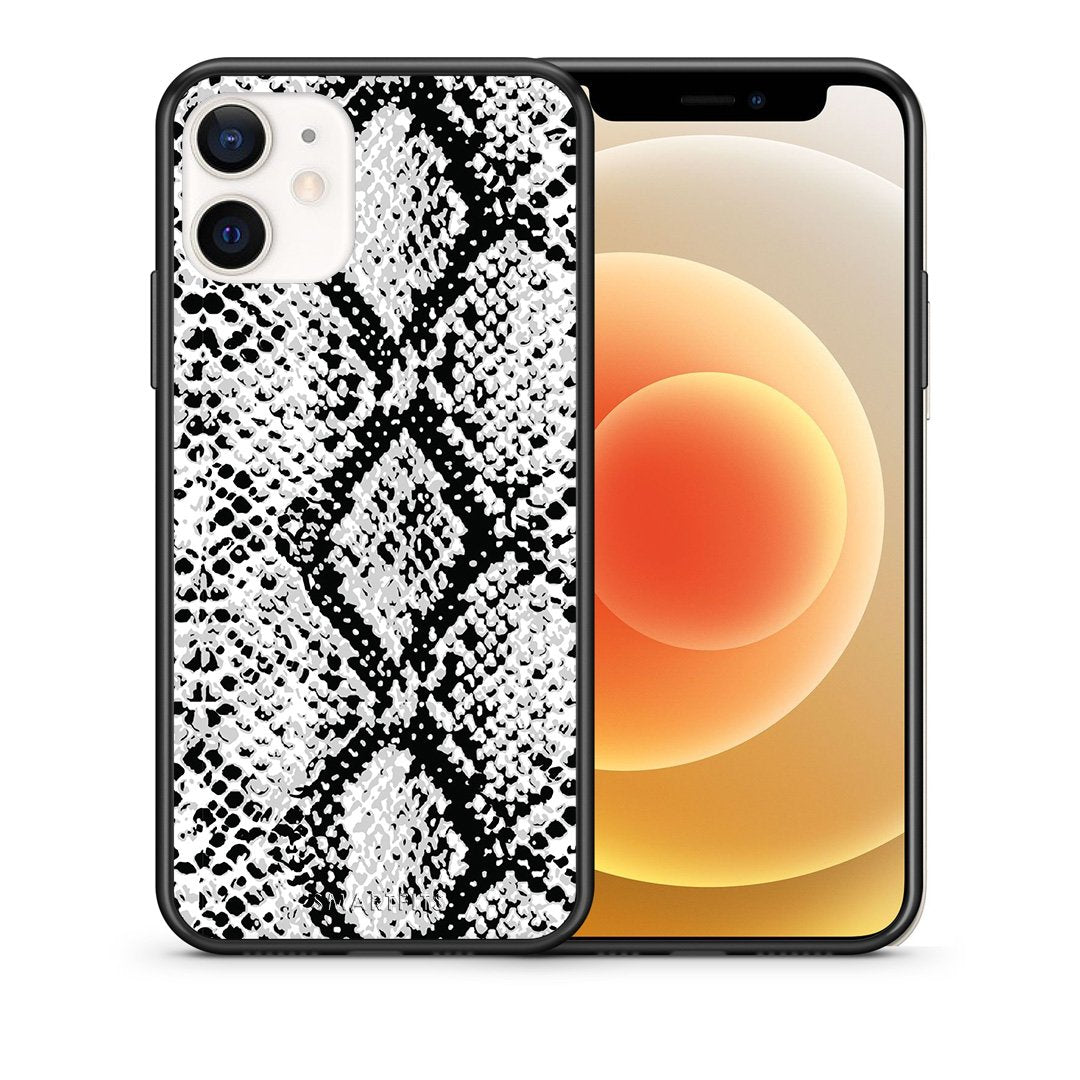 Θήκη iPhone 12 Mini White Snake Animal από τη Smartfits με σχέδιο στο πίσω μέρος και μαύρο περίβλημα | iPhone 12 Mini White Snake Animal case with colorful back and black bezels