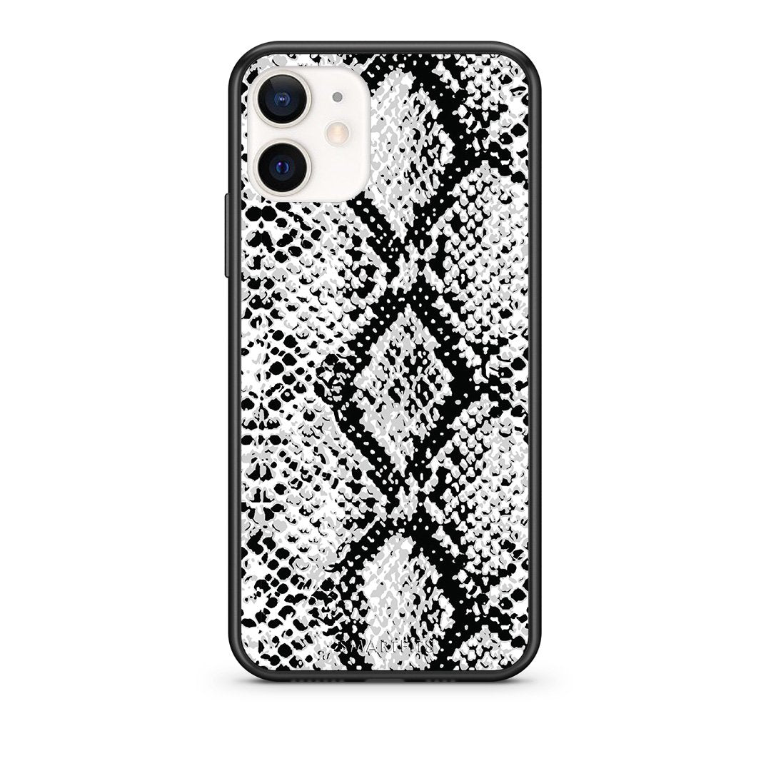 Θήκη iPhone 12 Mini White Snake Animal από τη Smartfits με σχέδιο στο πίσω μέρος και μαύρο περίβλημα | iPhone 12 Mini White Snake Animal case with colorful back and black bezels