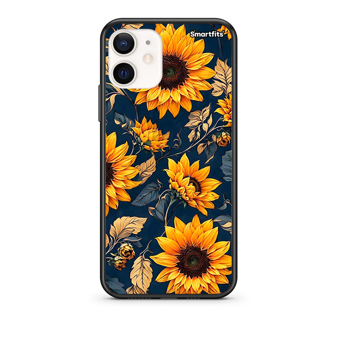 Θήκη iPhone 12 Mini Autumn Sunflowers από τη Smartfits με σχέδιο στο πίσω μέρος και μαύρο περίβλημα | iPhone 12 Mini Autumn Sunflowers case with colorful back and black bezels