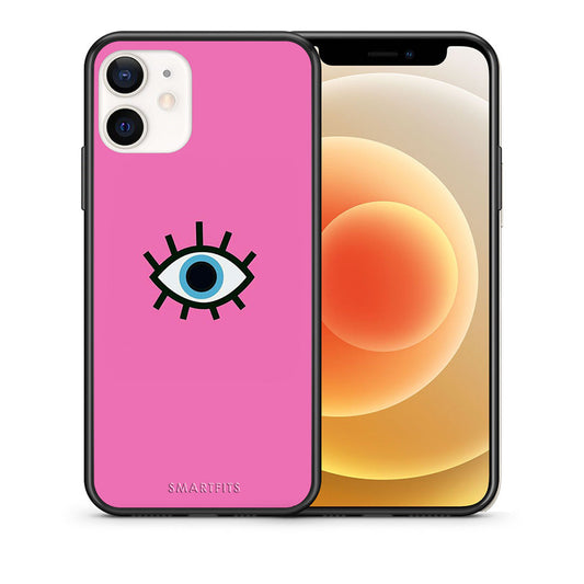Θήκη iPhone 12 Mini Blue Eye Pink από τη Smartfits με σχέδιο στο πίσω μέρος και μαύρο περίβλημα | iPhone 12 Mini Blue Eye Pink case with colorful back and black bezels