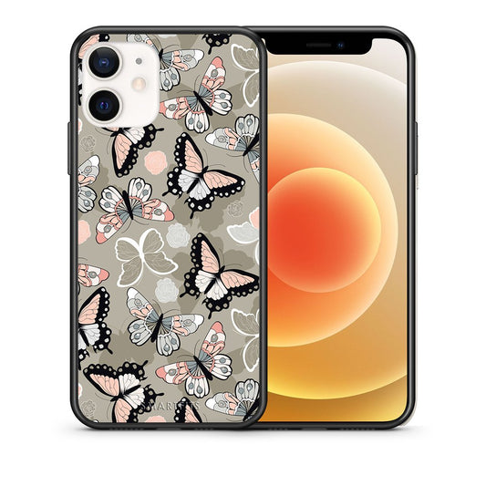 Θήκη iPhone 12 Mini Butterflies Boho από τη Smartfits με σχέδιο στο πίσω μέρος και μαύρο περίβλημα | iPhone 12 Mini Butterflies Boho case with colorful back and black bezels