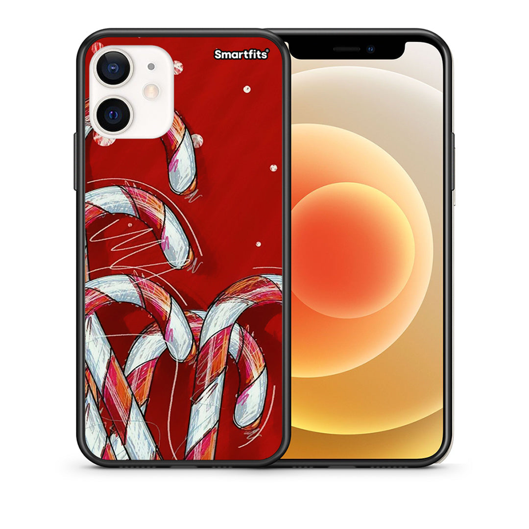 Θήκη iPhone 12 Mini Candy Cane από τη Smartfits με σχέδιο στο πίσω μέρος και μαύρο περίβλημα | iPhone 12 Mini Candy Cane case with colorful back and black bezels