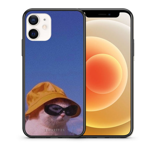 Θήκη iPhone 12 Mini Cat Diva από τη Smartfits με σχέδιο στο πίσω μέρος και μαύρο περίβλημα | iPhone 12 Mini Cat Diva case with colorful back and black bezels