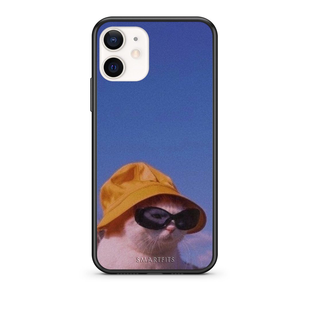 Θήκη iPhone 12 Mini Cat Diva από τη Smartfits με σχέδιο στο πίσω μέρος και μαύρο περίβλημα | iPhone 12 Mini Cat Diva case with colorful back and black bezels