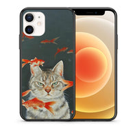 Thumbnail for Θήκη iPhone 12 Mini Cat Goldfish από τη Smartfits με σχέδιο στο πίσω μέρος και μαύρο περίβλημα | iPhone 12 Mini Cat Goldfish case with colorful back and black bezels