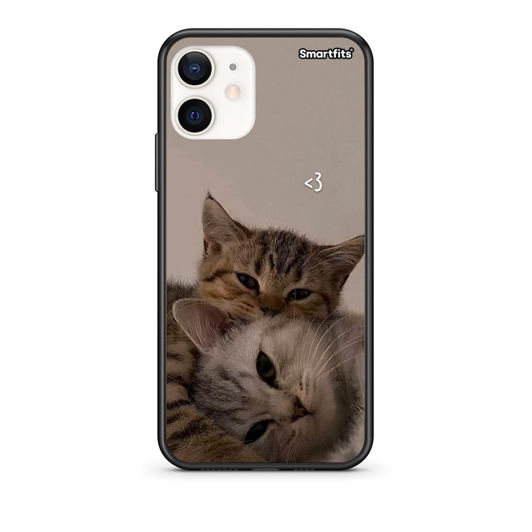 Θήκη iPhone 12 Mini Cats In Love από τη Smartfits με σχέδιο στο πίσω μέρος και μαύρο περίβλημα | iPhone 12 Mini Cats In Love case with colorful back and black bezels