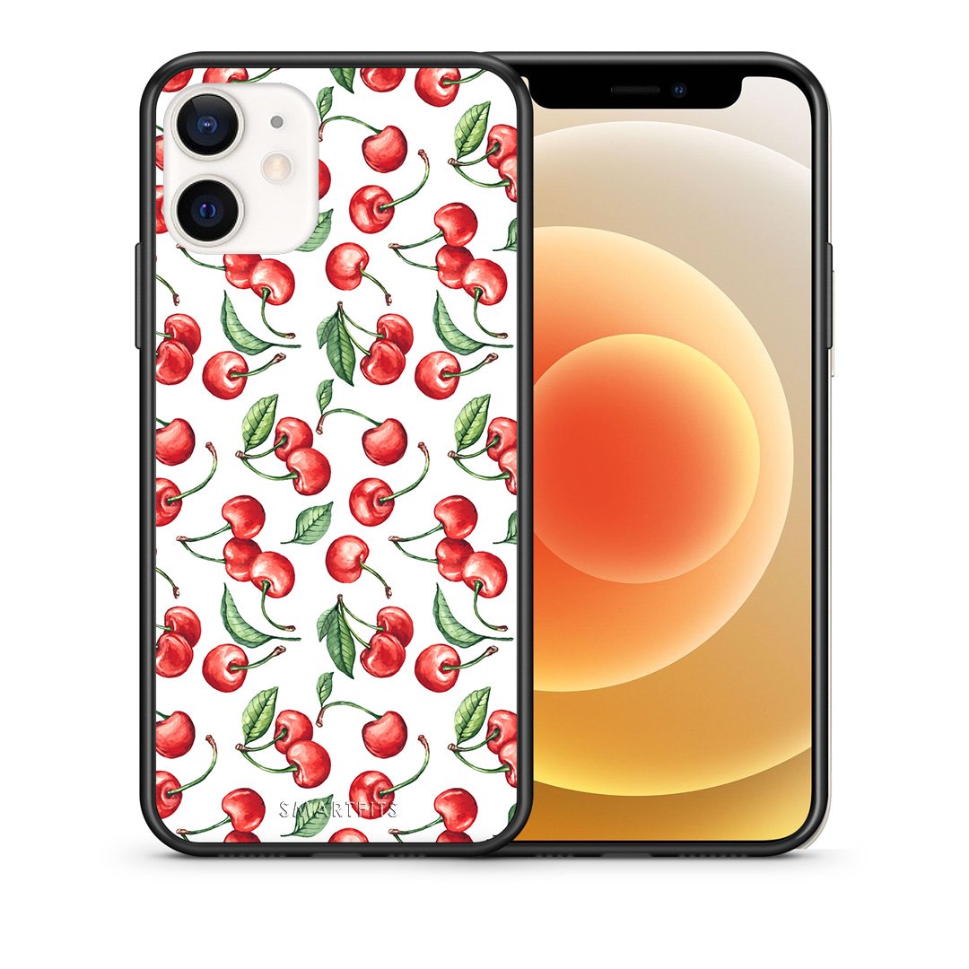 Θήκη iPhone 12 Mini Cherry Summer από τη Smartfits με σχέδιο στο πίσω μέρος και μαύρο περίβλημα | iPhone 12 Mini Cherry Summer case with colorful back and black bezels