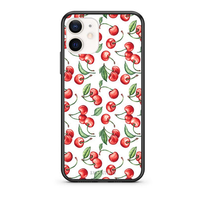 Θήκη iPhone 12 Mini Cherry Summer από τη Smartfits με σχέδιο στο πίσω μέρος και μαύρο περίβλημα | iPhone 12 Mini Cherry Summer case with colorful back and black bezels