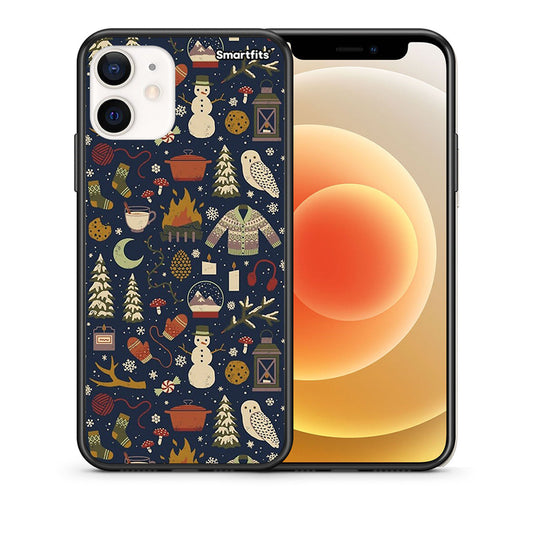 Θήκη iPhone 12 Mini Christmas Elements από τη Smartfits με σχέδιο στο πίσω μέρος και μαύρο περίβλημα | iPhone 12 Mini Christmas Elements case with colorful back and black bezels