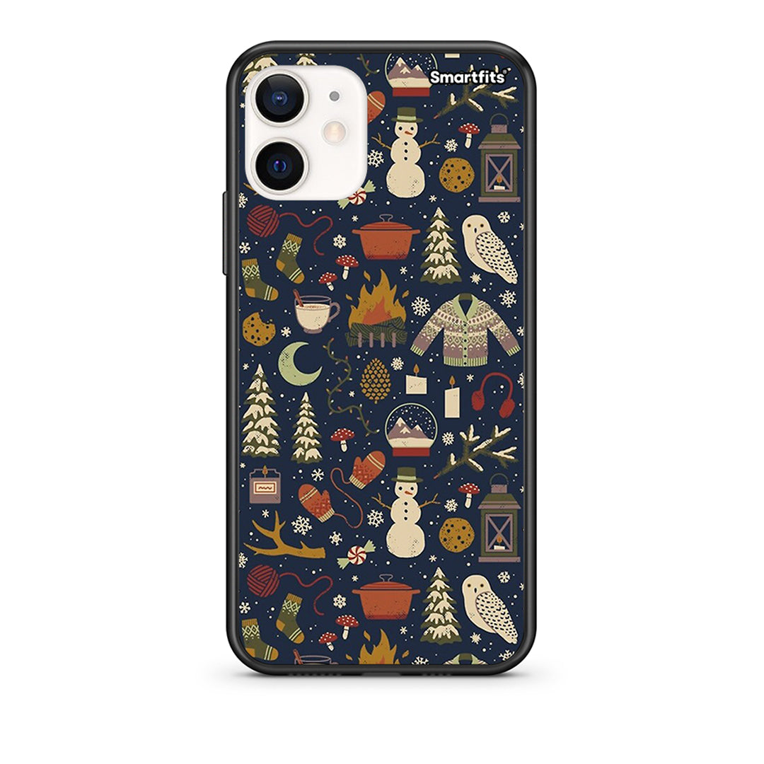 Θήκη iPhone 12 Mini Christmas Elements από τη Smartfits με σχέδιο στο πίσω μέρος και μαύρο περίβλημα | iPhone 12 Mini Christmas Elements case with colorful back and black bezels