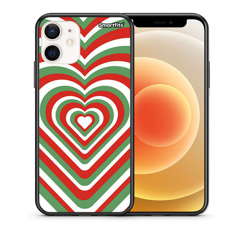 Θήκη iPhone 12 Mini Christmas Hearts από τη Smartfits με σχέδιο στο πίσω μέρος και μαύρο περίβλημα | iPhone 12 Mini Christmas Hearts case with colorful back and black bezels