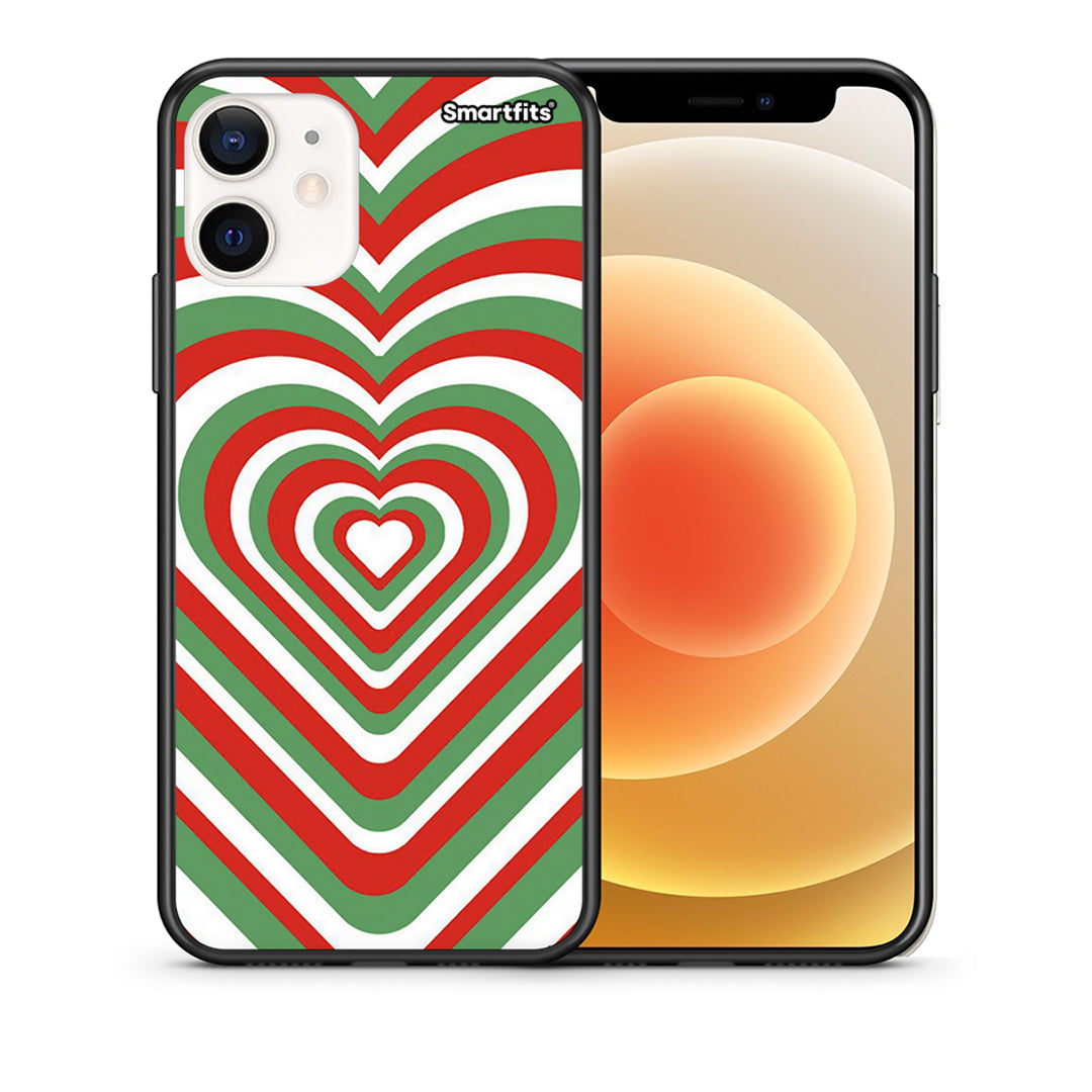 Θήκη iPhone 12 Mini Christmas Hearts από τη Smartfits με σχέδιο στο πίσω μέρος και μαύρο περίβλημα | iPhone 12 Mini Christmas Hearts case with colorful back and black bezels