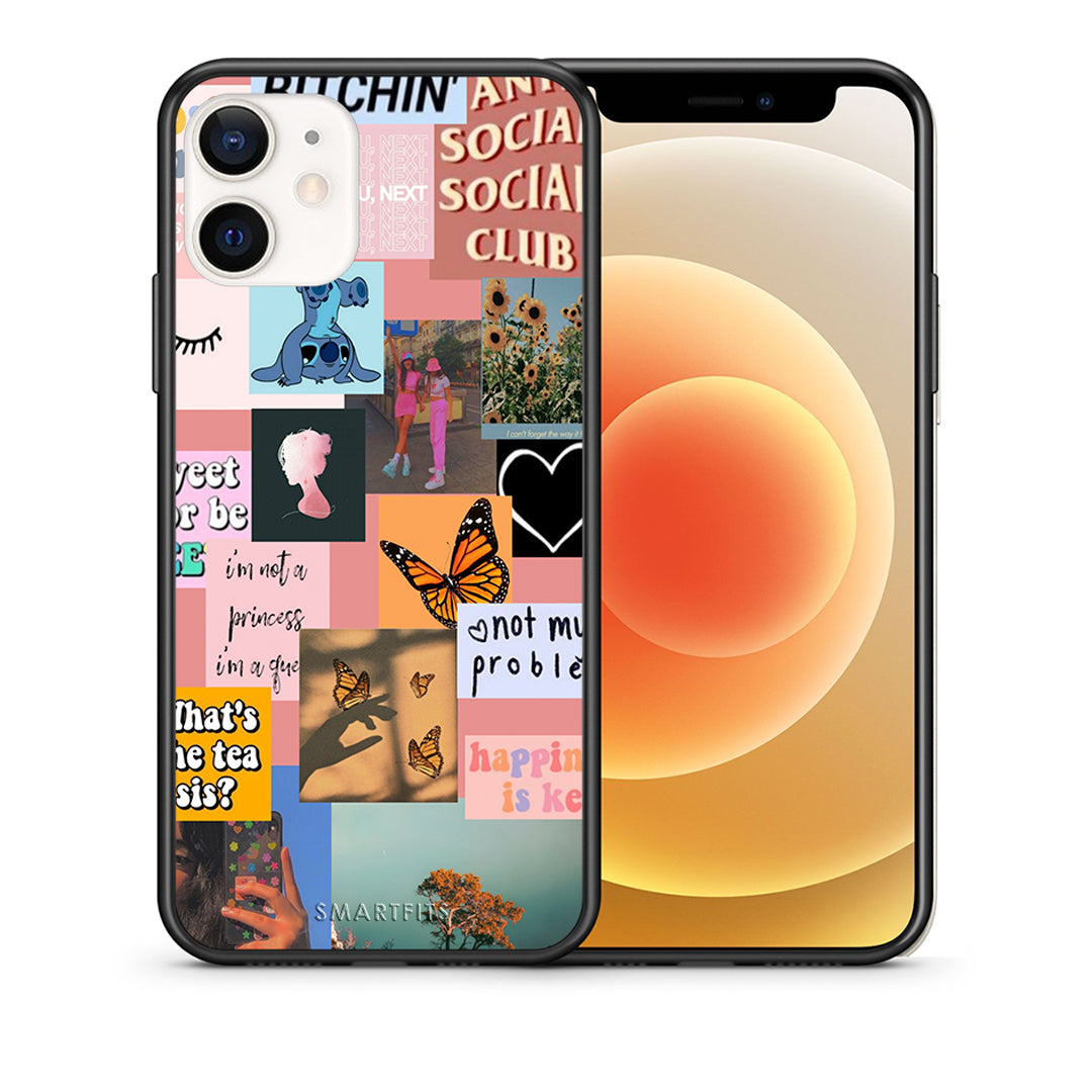 Θήκη Αγίου Βαλεντίνου iPhone 12 Mini Collage Bitchin από τη Smartfits με σχέδιο στο πίσω μέρος και μαύρο περίβλημα | iPhone 12 Mini Collage Bitchin case with colorful back and black bezels