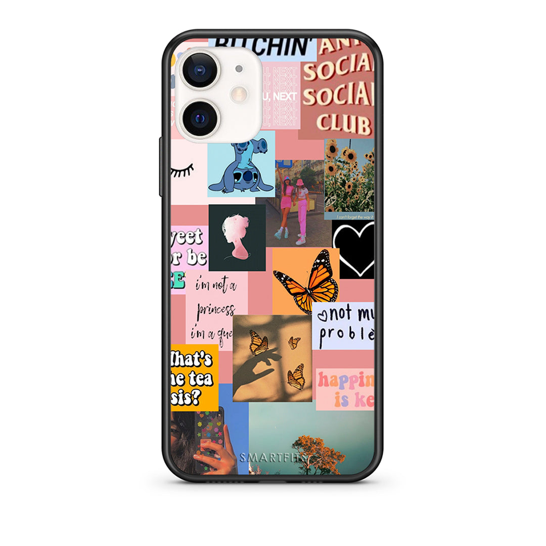 Θήκη Αγίου Βαλεντίνου iPhone 12 Mini Collage Bitchin από τη Smartfits με σχέδιο στο πίσω μέρος και μαύρο περίβλημα | iPhone 12 Mini Collage Bitchin case with colorful back and black bezels