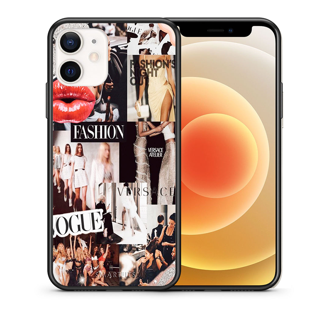 Θήκη Αγίου Βαλεντίνου iPhone 12 Mini Collage Fashion από τη Smartfits με σχέδιο στο πίσω μέρος και μαύρο περίβλημα | iPhone 12 Mini Collage Fashion case with colorful back and black bezels