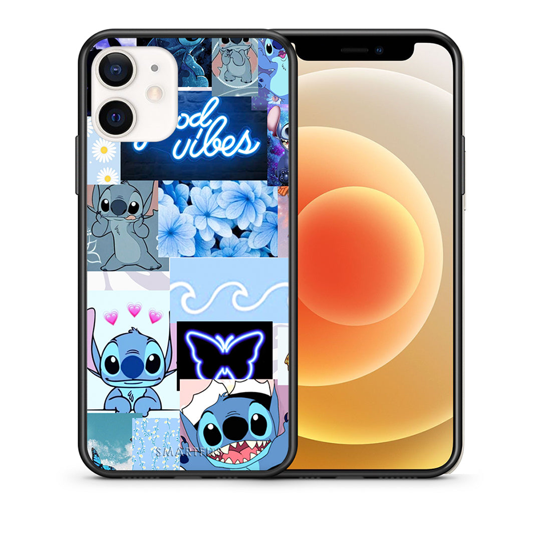 Θήκη Αγίου Βαλεντίνου iPhone 12 Mini Collage Good Vibes από τη Smartfits με σχέδιο στο πίσω μέρος και μαύρο περίβλημα | iPhone 12 Mini Collage Good Vibes case with colorful back and black bezels