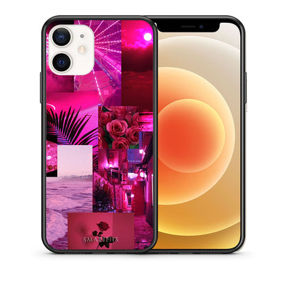 Θήκη Αγίου Βαλεντίνου iPhone 12 Mini Collage Red Roses από τη Smartfits με σχέδιο στο πίσω μέρος και μαύρο περίβλημα | iPhone 12 Mini Collage Red Roses case with colorful back and black bezels